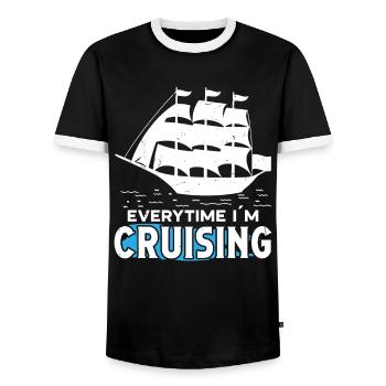 Captain Everytime I ́m Cruising Ship Boat Sailing - Men's Ringer Shirt - black/white - Front - AI Model Female 172 light (172cm) & AI Model Male 178 light (178cm)