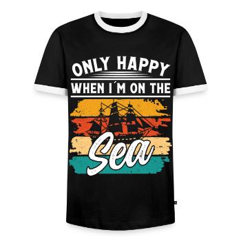 Captain Only Happy When I ́m On The Sea Ship Boat - Men's Ringer Shirt - black/white - Front - AI Model Female 172 light (172cm) & AI Model Male 178 light (178cm)