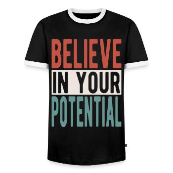 Believe in your potential - Men's Ringer Shirt - black/white - Front - AI Model Female 172 light (172cm) & AI Model Male 178 light (178cm)
