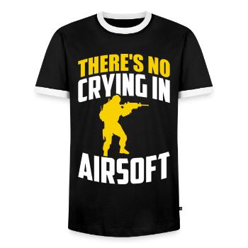 Drôle d’airsoft Dicton Hommes Softair Equipment - T-shirt contrasté Homme - noir/blanc - Devant - AI Model Female 172 light (172cm) & AI Model Male 178 light (178cm)