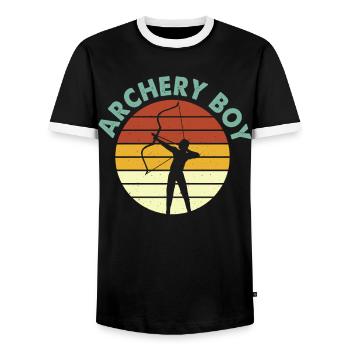 Retro Bogenschießen Bogenschütze Zielscheibe - Männer Kontrast-T-Shirt - Schwarz/Weiß - Vorne - AI Model Female 172 light (172cm) & AI Model Male 178 light (178cm)