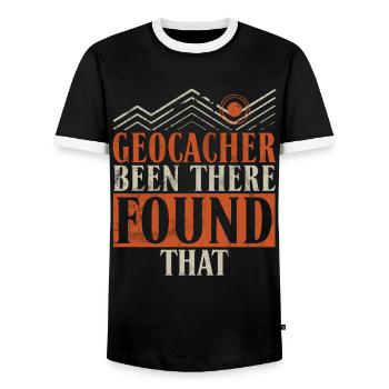 Funny Geocaching GPS Quote Geocacher - Men's Ringer Shirt - black/white - Front - AI Model Female 172 light (172cm) & AI Model Male 178 light (178cm)