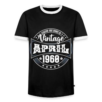 April 1960. Geburtstagsgeschenk April 1960 April - Männer Kontrast-T-Shirt - Schwarz/Weiß - Vorne - AI Model Female 172 light (172cm) & AI Model Male 178 light (178cm)