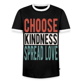 Choose kindness, spread love - Men's Ringer Shirt - black/white - Front - AI Model Female 172 light (172cm) & AI Model Male 178 light (178cm)