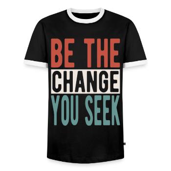 Be the change you seek - Männer Kontrast-T-Shirt - Schwarz/Weiß - Vorne - AI Model Female 172 light (172cm) & AI Model Male 178 light (178cm)