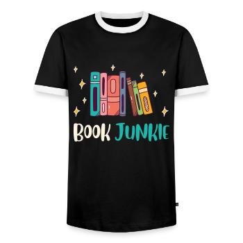Amateurs de livres Book Junkie Reading amis et - T-shirt contrasté Homme - noir/blanc - Devant - AI Model Female 172 light (172cm) & AI Model Male 178 light (178cm)