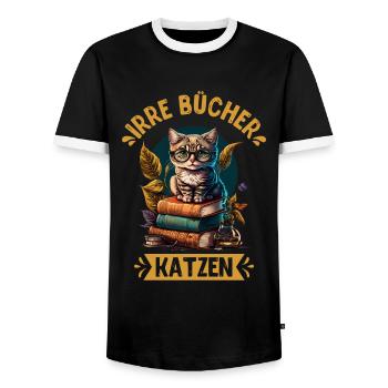 Katzen und Bücher Bücherwurm Katzenfans Lesefans - Männer Kontrast-T-Shirt - Schwarz/Weiß - Vorne - AI Model Female 172 light (172cm) & AI Model Male 178 light (178cm)
