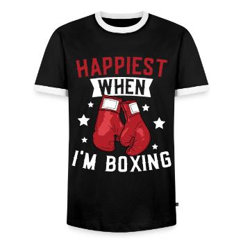 Happiest When I'm Boxing Gloves Sport Boxer Boxen - Männer Kontrast-T-Shirt - Schwarz/Weiß - Vorne - AI Model Female 172 light (172cm) & AI Model Male 178 light (178cm)