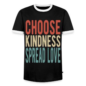 Choose kindness, spread love - Männer Kontrast-T-Shirt - Schwarz/Weiß - Vorne - AI Model Female 172 light (172cm) & AI Model Male 178 light (178cm)