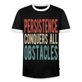 Persistence conquers all obstacles - Men's Ringer Shirt - black/white - Front - AI Model Female 172 light (172cm) & AI Model Male 178 light (178cm)