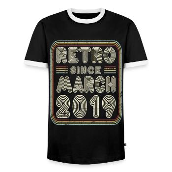 Birthday March 2019 Retro Gift - Men's Ringer Shirt - black/white - Front - AI Model Female 172 light (172cm) & AI Model Male 178 light (178cm)