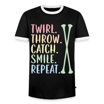 Swirl. Throw. Catch. Smile. Try again. Begged - Men's Ringer Shirt - black/white - Front - AI Model Female 172 light (172cm) & AI Model Male 178 light (178cm)