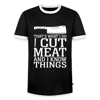 Funny Meat Lover BBQ Steak Barbecue Beef Cow - Men's Ringer Shirt - black/white - Front - AI Model Female 172 light (172cm) & AI Model Male 178 light (178cm)