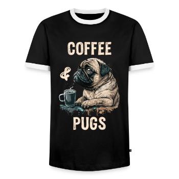Coffee & Pugs - Men's Ringer Shirt - black/white - Front - AI Model Female 172 light (172cm) & AI Model Male 178 light (178cm)