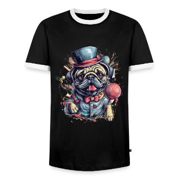 Cute Pug Little Dog - Men's Ringer Shirt - black/white - Front - AI Model Female 172 light (172cm) & AI Model Male 178 light (178cm)
