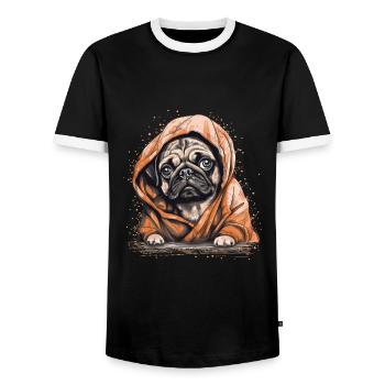 Cute Pug Little Dog - Men's Ringer Shirt - black/white - Front - AI Model Female 172 light (172cm) & AI Model Male 178 light (178cm)