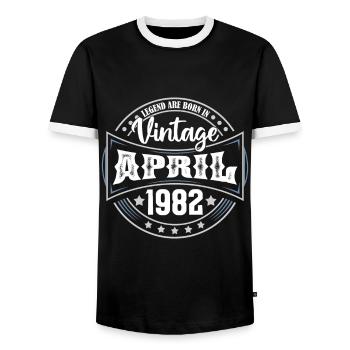 April 1982. Geburtstagsgeschenk April 1982 April - Männer Kontrast-T-Shirt - Schwarz/Weiß - Vorne - AI Model Female 172 light (172cm) & AI Model Male 178 light (178cm)