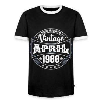 April 1980. Geburtstagsgeschenk April 1980 April - Männer Kontrast-T-Shirt - Schwarz/Weiß - Vorne - AI Model Female 172 light (172cm) & AI Model Male 178 light (178cm)