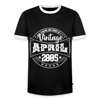 April 2005. Geburtstagsgeschenk April 2005 April - Männer Kontrast-T-Shirt - Schwarz/Weiß - Vorne - AI Model Female 172 light (172cm) & AI Model Male 178 light (178cm)
