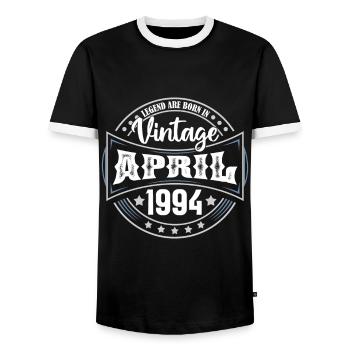 April 1994. Geburtstagsgeschenk April 1994 April - Männer Kontrast-T-Shirt - Schwarz/Weiß - Vorne - AI Model Female 172 light (172cm) & AI Model Male 178 light (178cm)