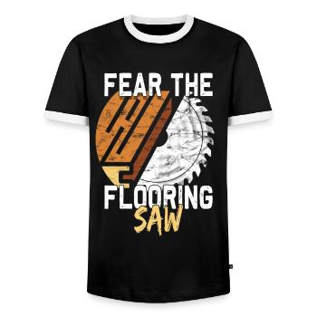 Flooring construction Floor layers - Men's Ringer Shirt - black/white - Front - AI Model Female 172 light (172cm) & AI Model Male 178 light (178cm)