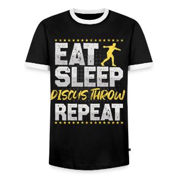 Throw Discus Eat Sleep Repeat Discus Discus - Men's Ringer Shirt - black/white - Front - AI Model Female 172 light (172cm) & AI Model Male 178 light (178cm)