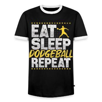 Völkerball Eat Sleep Repeat Dodgeball Völkerball - Men's Ringer Shirt - black/white - Front - AI Model Female 172 light (172cm) & AI Model Male 178 light (178cm)
