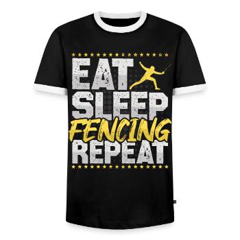 Fencing Eat Sleep Repeat Sword Fighting Swords - Men's Ringer Shirt - black/white - Front - AI Model Female 172 light (172cm) & AI Model Male 178 light (178cm)