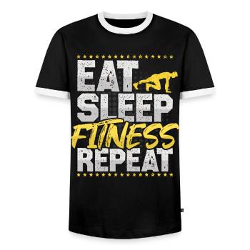 Fitness Eat Sleep Repeat Sport Hobby Fitness - Men's Ringer Shirt - black/white - Front - AI Model Female 172 light (172cm) & AI Model Male 178 light (178cm)