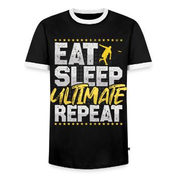 Ultimate Eat Sleep Repeat Frisbee Hobby Ultimate - Men's Ringer Shirt - black/white - Front - AI Model Female 172 light (172cm) & AI Model Male 178 light (178cm)