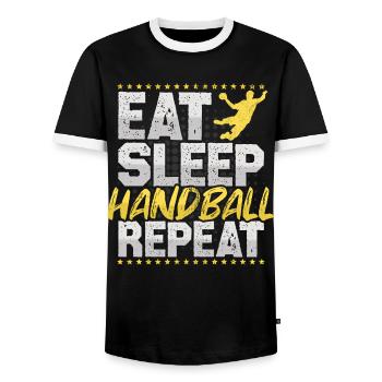 Handball Eat Sleep Repeat Ballsport Hobby Handball - Männer Kontrast-T-Shirt - Schwarz/Weiß - Vorne - AI Model Female 172 light (172cm) & AI Model Male 178 light (178cm)