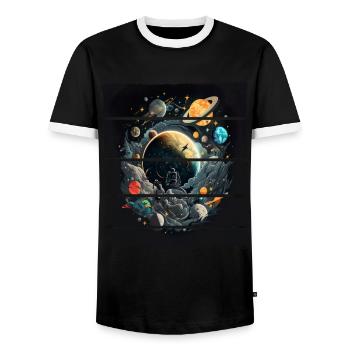 Space Planeten Astronaut für einen Kinder und - Männer Kontrast-T-Shirt - Schwarz/Weiß - Vorne - AI Model Female 172 light (172cm) & AI Model Male 178 light (178cm)