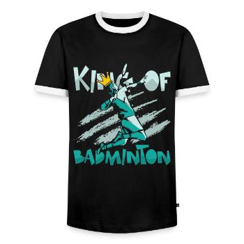 Badminton King Of Badminton Loves Racquet Sport - Men's Ringer Shirt - black/white - Front - AI Model Female 172 light (172cm) & AI Model Male 178 light (178cm)
