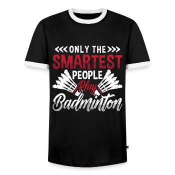 Badminton Only The Smartest People Loves Racquets - Men's Ringer Shirt - black/white - Front - AI Model Female 172 light (172cm) & AI Model Male 178 light (178cm)
