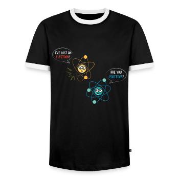 Ich habe ein Elektron verloren Sind - Männer Kontrast-T-Shirt - Schwarz/Weiß - Vorne - AI Model Female 172 light (172cm) & AI Model Male 178 light (178cm)