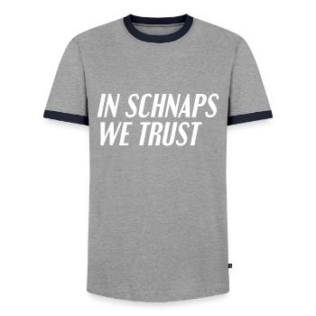 Schnaps trinken Spruch - Männer Kontrast-T-Shirt - Grau/Navy  - Vorne - AI Model Female 172 light (172cm) & AI Model Male 178 light (178cm)