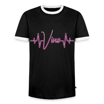 Wein Vino Herzschlag - Männer Kontrast-T-Shirt - Schwarz/Weiß - Vorne - AI Model Female 172 light (172cm) & AI Model Male 178 light (178cm)