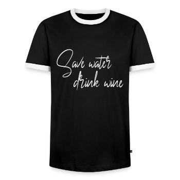 Wine saying - Men's Ringer Shirt - black/white - Front - AI Model Female 172 light (172cm) & AI Model Male 178 light (178cm)
