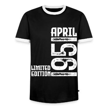 Gift April 1951. Birthday April 1951. April. - Men's Ringer Shirt - black/white - Front - AI Model Female 172 light (172cm) & AI Model Male 178 light (178cm)
