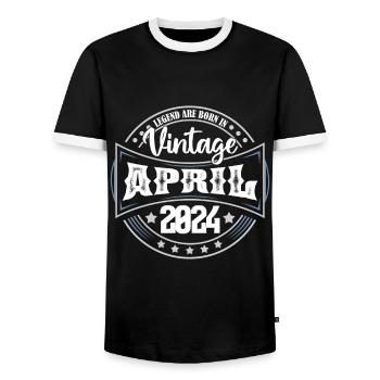 April 2024. Geburtstagsgeschenk April 2024 April - Männer Kontrast-T-Shirt - Schwarz/Weiß - Vorne - AI Model Female 172 light (172cm) & AI Model Male 178 light (178cm)