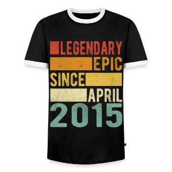 Birthday April 2015 Legendary epic - Men's Ringer Shirt - black/white - Front - AI Model Female 172 light (172cm) & AI Model Male 178 light (178cm)