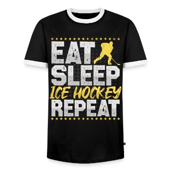 Ice Hockey Eat Sleep Repeat Hockey Hobby Ice Hockey - Men's Ringer Shirt - black/white - Front - AI Model Female 172 light (172cm) & AI Model Male 178 light (178cm)