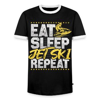 Jet Ski Eat Sleep Repeat Water Sports Hobby Jet Ski - Men's Ringer Shirt - black/white - Front - AI Model Female 172 light (172cm) & AI Model Male 178 light (178cm)