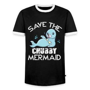 Save the Chubby Mermaid funny seal walrus - Men's Ringer Shirt - black/white - Front - AI Model Female 172 light (172cm) & AI Model Male 178 light (178cm)