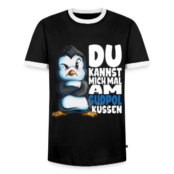 Kannst mich mal am Südpol küssen Pinguine - Männer Kontrast-T-Shirt - Schwarz/Weiß - Vorne - AI Model Female 172 light (172cm) & AI Model Male 178 light (178cm)