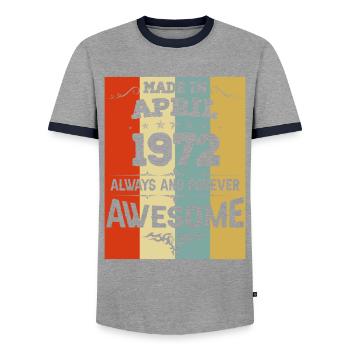 Avril 1972 Millésime anniversaire - T-shirt contrasté Homme - gris/marine  - Devant - AI Model Female 172 light (172cm) & AI Model Male 178 light (178cm)