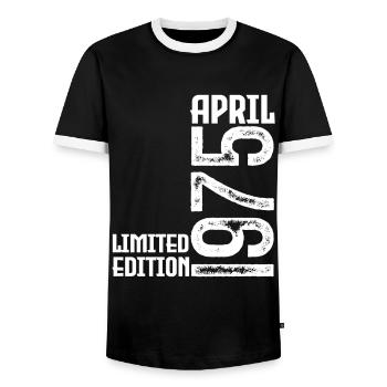 Gift April 1975. Anniversary April 1975. April. - Men's Ringer Shirt - black/white - Front - AI Model Female 172 light (172cm) & AI Model Male 178 light (178cm)