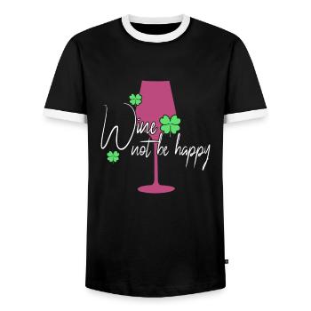 Wine Happiness Saying - Men's Ringer Shirt - black/white - Front - AI Model Female 172 light (172cm) & AI Model Male 178 light (178cm)