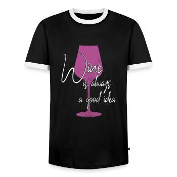 Wine is a good idea saying - Men's Ringer Shirt - black/white - Front - AI Model Female 172 light (172cm) & AI Model Male 178 light (178cm)