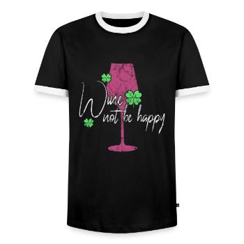 Wine Happiness Saying - Men's Ringer Shirt - black/white - Front - AI Model Female 172 light (172cm) & AI Model Male 178 light (178cm)